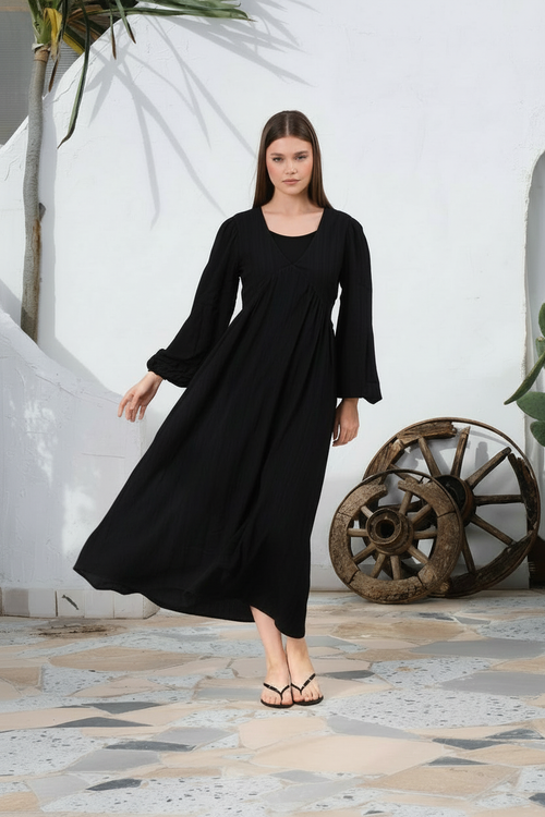 Classic Tied Maxi Dress | Cotton Blend Tie Waist Summer Dress