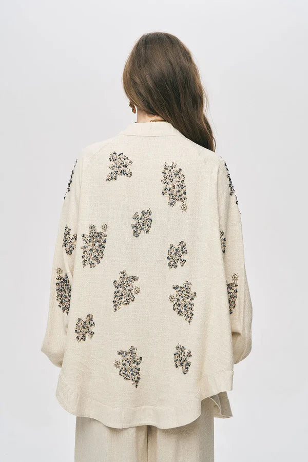 Embellished Cotton Linen Wrap Kimono
