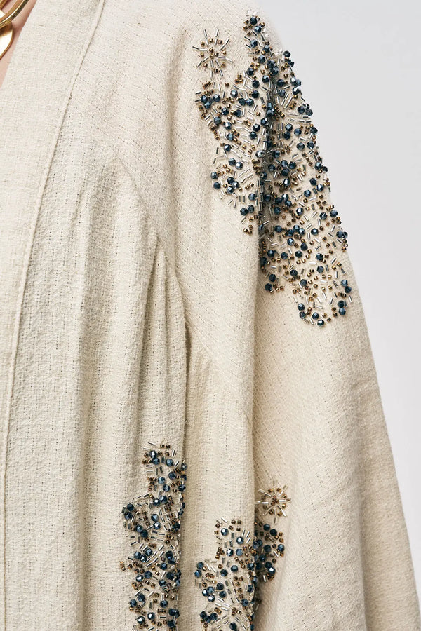 Embellished Cotton Linen Wrap Kimono