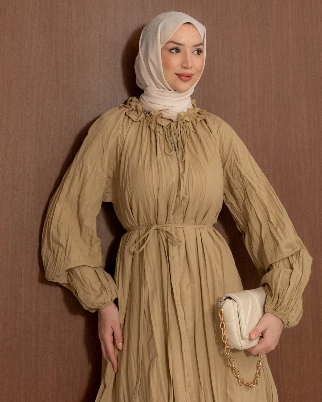 Ruffled Collar Cotton Maxi Dress