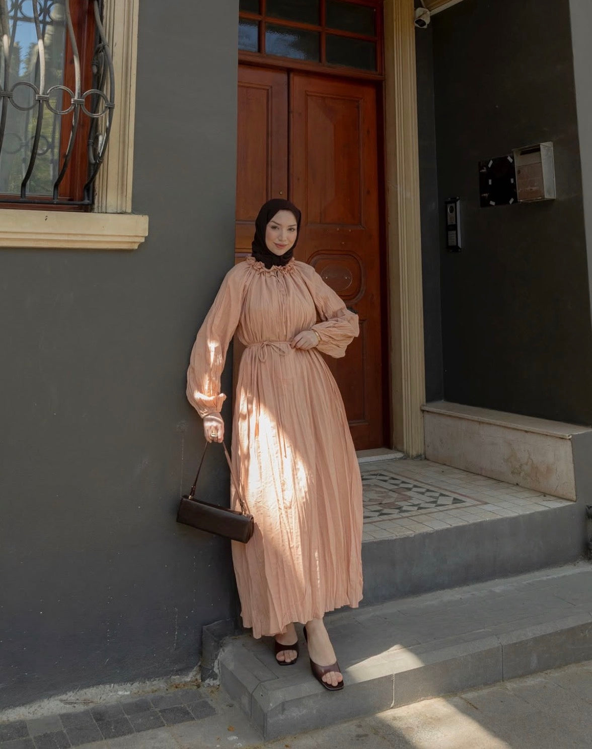 Ruffled Collar Cotton Maxi Dress