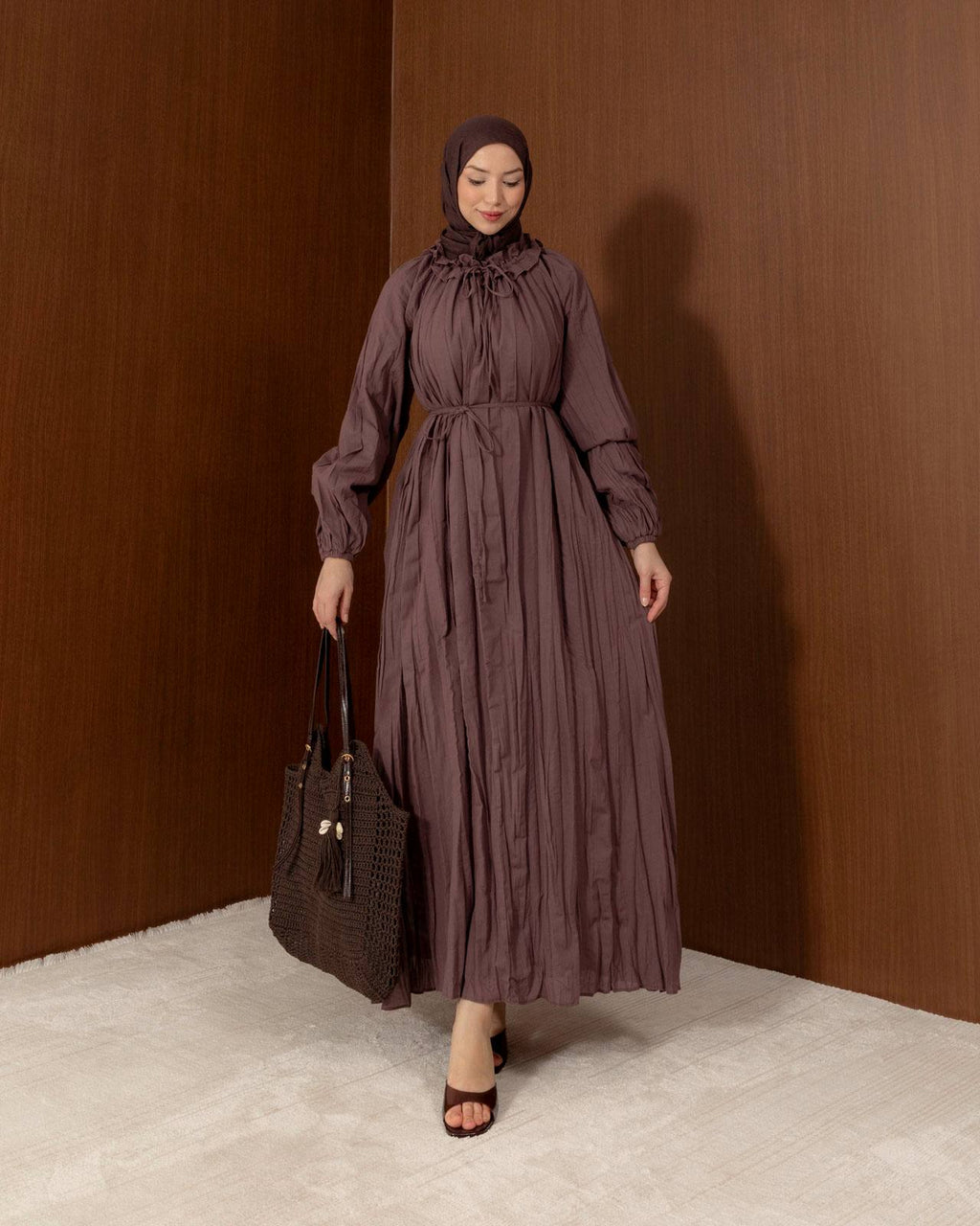 Ruffled Collar Cotton Maxi Dress