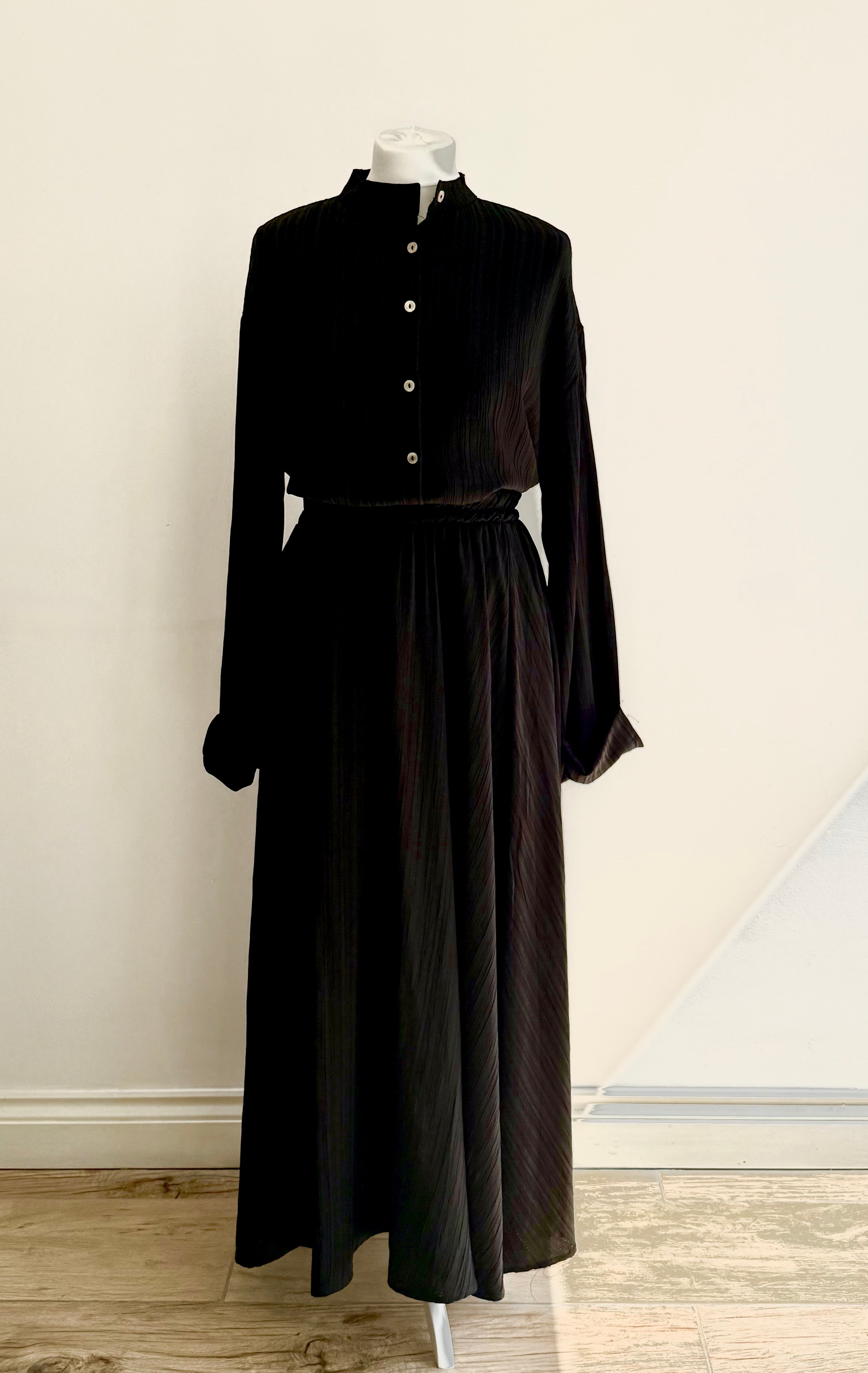 Black Buttoned Shirt and Maxi Skirt Co-ord Set