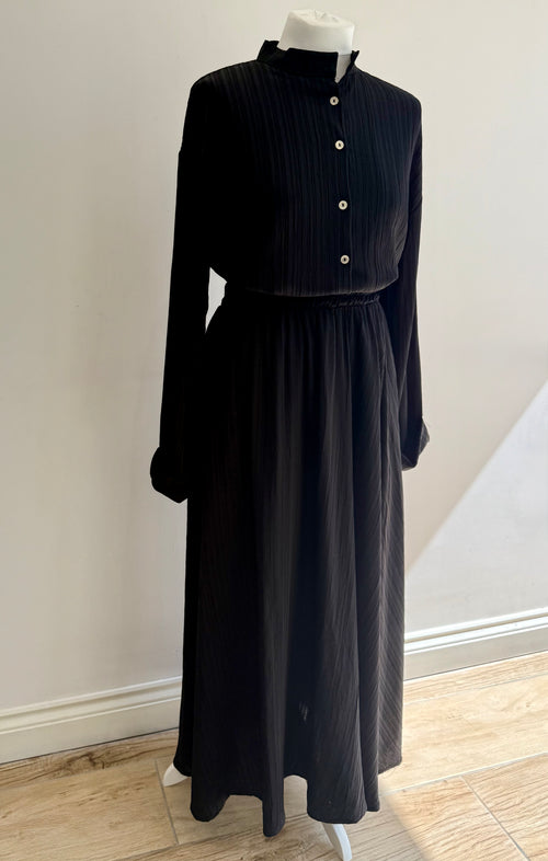 Black Buttoned Shirt and Maxi Skirt Co-ord Set