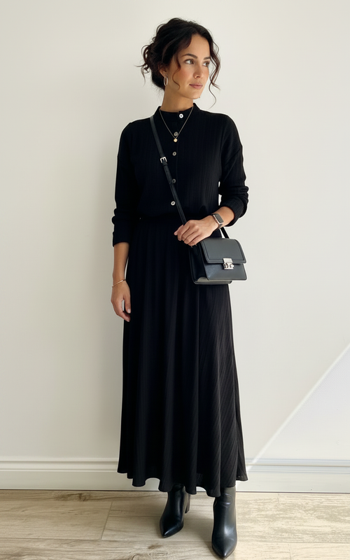 Black Buttoned Shirt and Maxi Skirt Co-ord Set