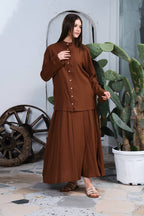 Black Buttoned Shirt and Maxi Skirt Co-ord Set