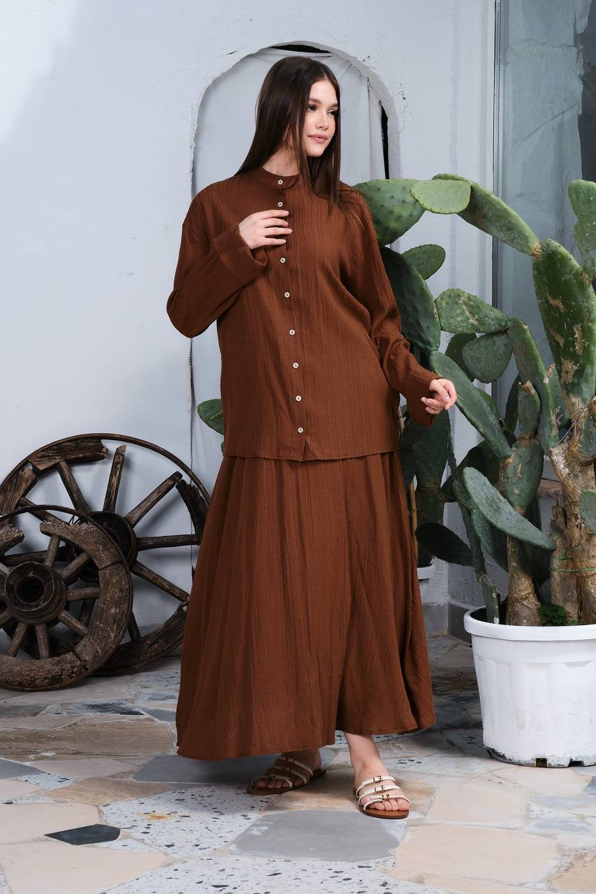 Black Buttoned Shirt and Maxi Skirt Co-ord Set