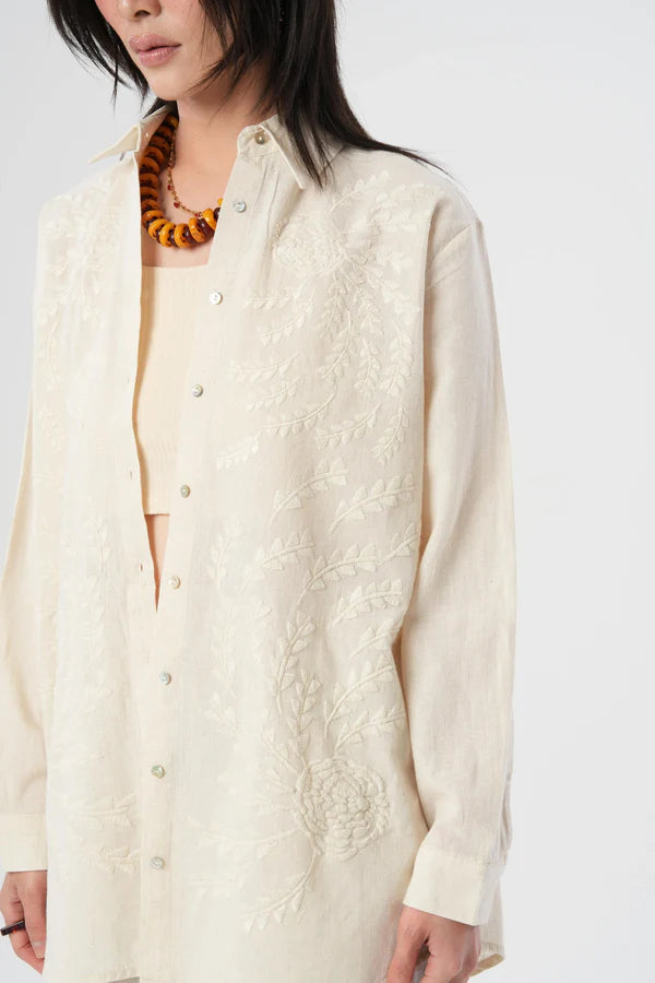 Tonal Floral Embroidered Shirt