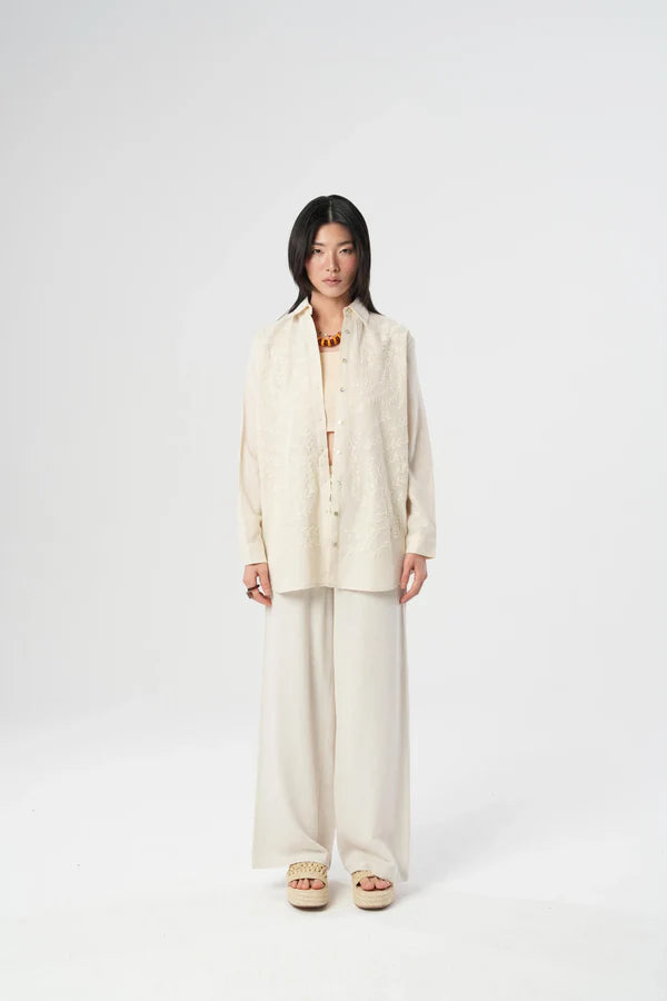 Tonal Floral Embroidered Shirt