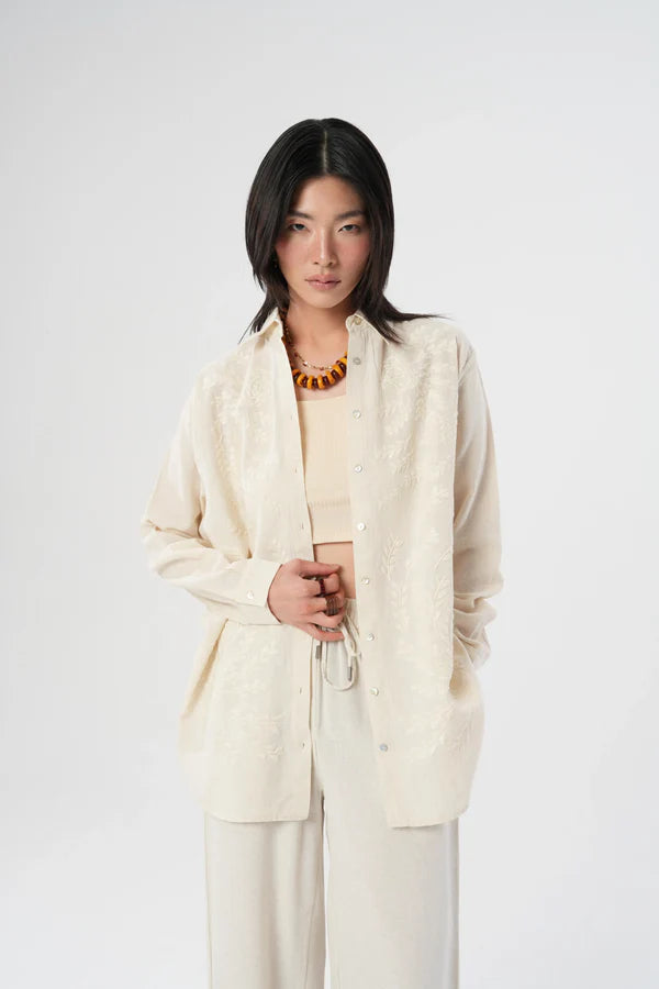 Tonal Floral Embroidered Shirt