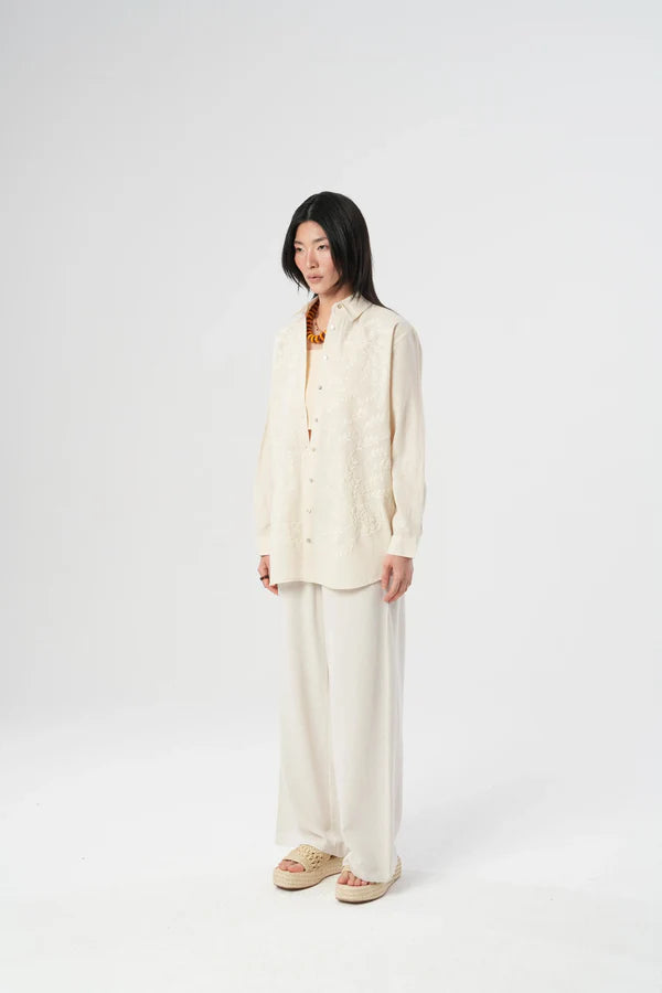 Tonal Floral Embroidered Shirt